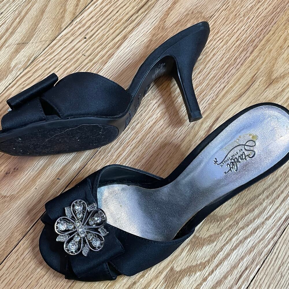 Starlet by Star Jones open toe black embellished heels 6 - Picture 6 of 9
